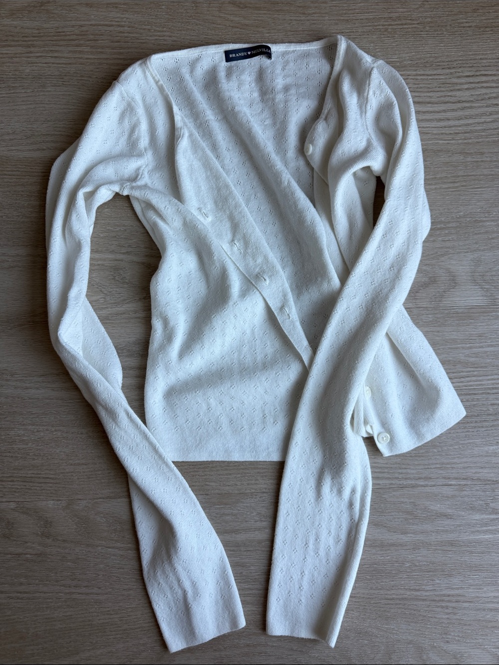 Brandy Melville Cream Openwork V-Neck Button Cardigan